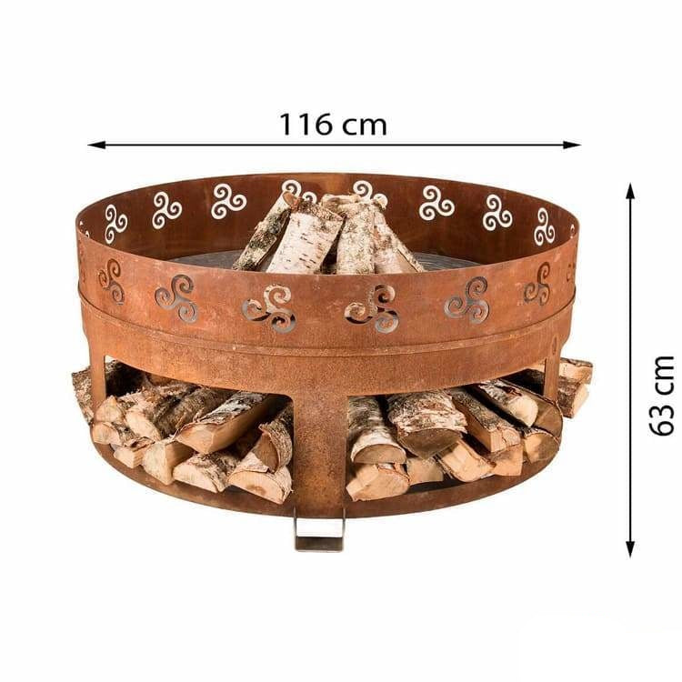 Antigo bålfad med brændeopbevaring - Outdoor Cooking